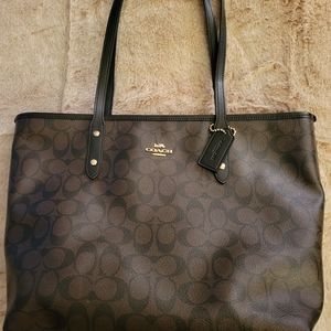 Coach City Zip Tote in Signature Coated Canvas F58292 Brown/Black
